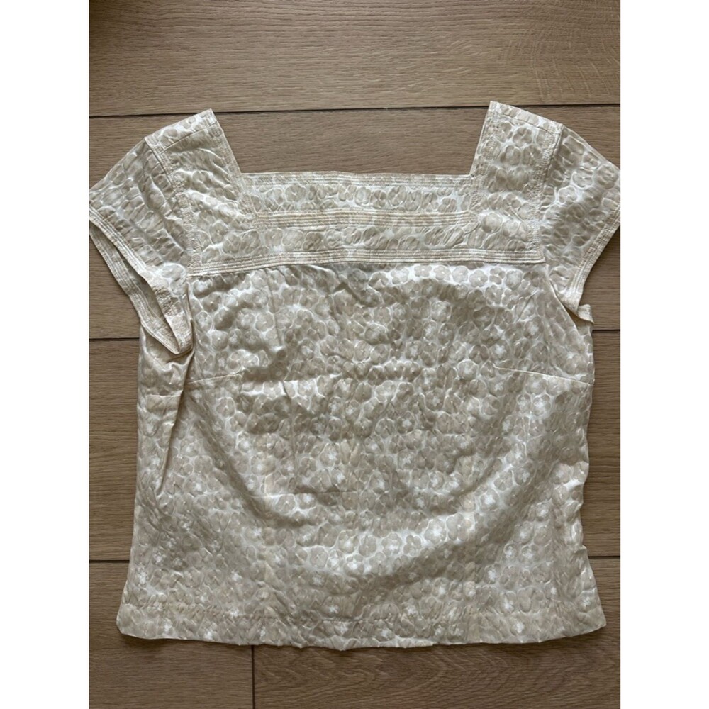 Talbots Cream Floral Detail Silk Short Sleeve Blouse